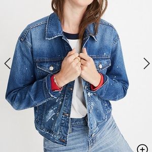 Madewell boxy crop Jean jacket paint spattered